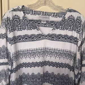 Sag Harbor Navy & White Lace-Print Stretch Top